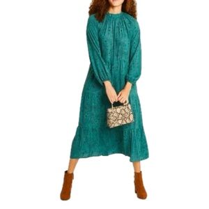 A New Day Women's Paisley Printed Long Sleeve Tiered Midi Dress in Green